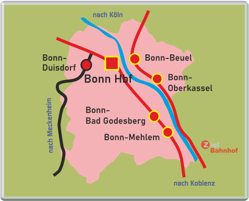 Bonn Hbf Bonn-Beuel Bonn- Duisdorf Bonn- Oberkassel Bonn- Bad Godesberg Bonn-Mehlem nach Meckenheim nach Koblenz nach Köln